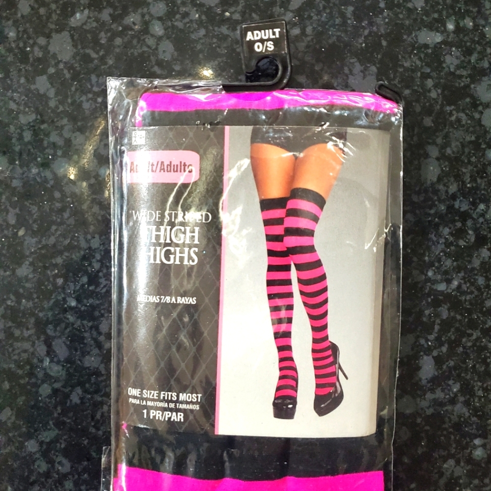 Wide Striped Thigh Highs- Color: Purple/Black- Size: One Size- New- RRR Hallowee
